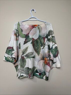 Luisa Ricci Boatneck Floral Mesh Tunic in Cream and Green size S